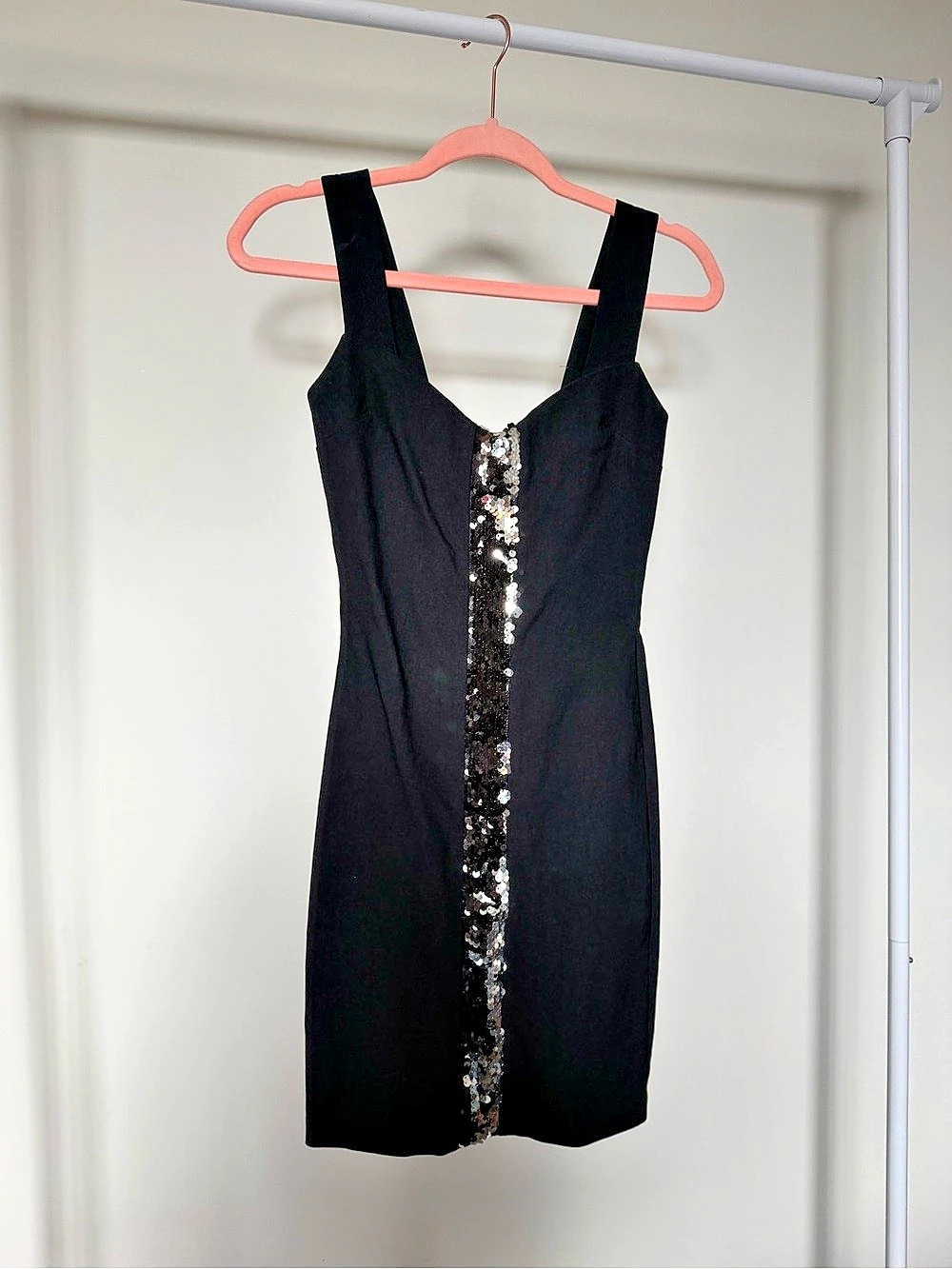 Black Sequin Front Mini Dress